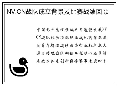 NV.CN战队成立背景及比赛战绩回顾