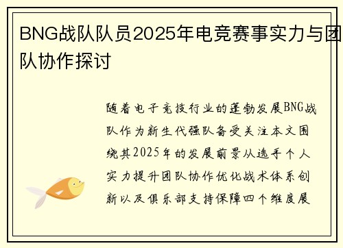 BNG战队队员2025年电竞赛事实力与团队协作探讨